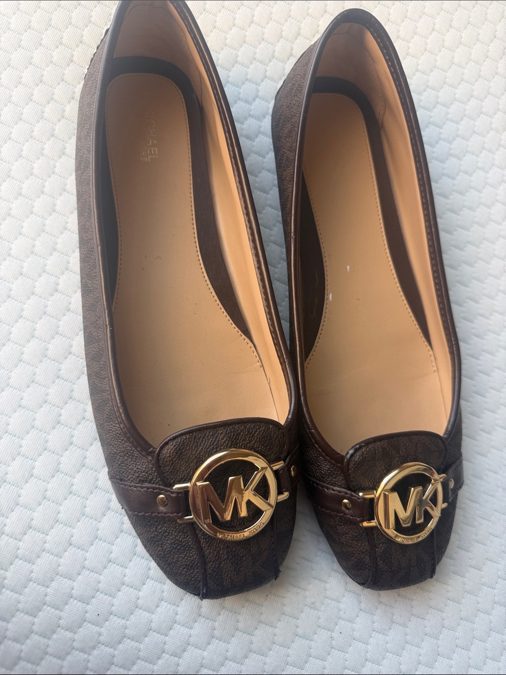Michael Kors Brown Logo Medallion Leather Ballet Flats